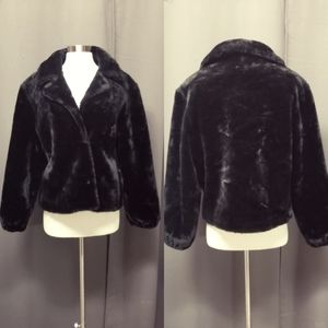 Donna Salyers Fabulous Fur Black Plush Vegan Faux Fur Cropped Coat M Classy Sexy